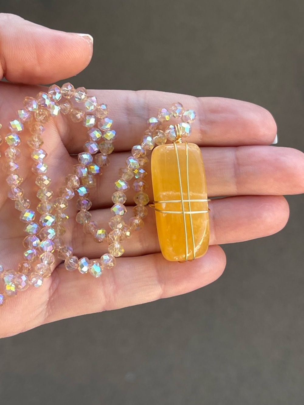 Citrine with Gold Tone Wire and Champagne Glass Beads